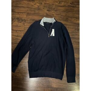 TAHARI Mens Navy Blue knit Long Sleeve 1/4 zip sweater Sz: Large